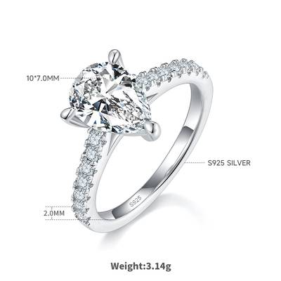 Micro inlaid Pearl Moissanite women's Proposal ring 2.0 carats D-grade in 925 silver